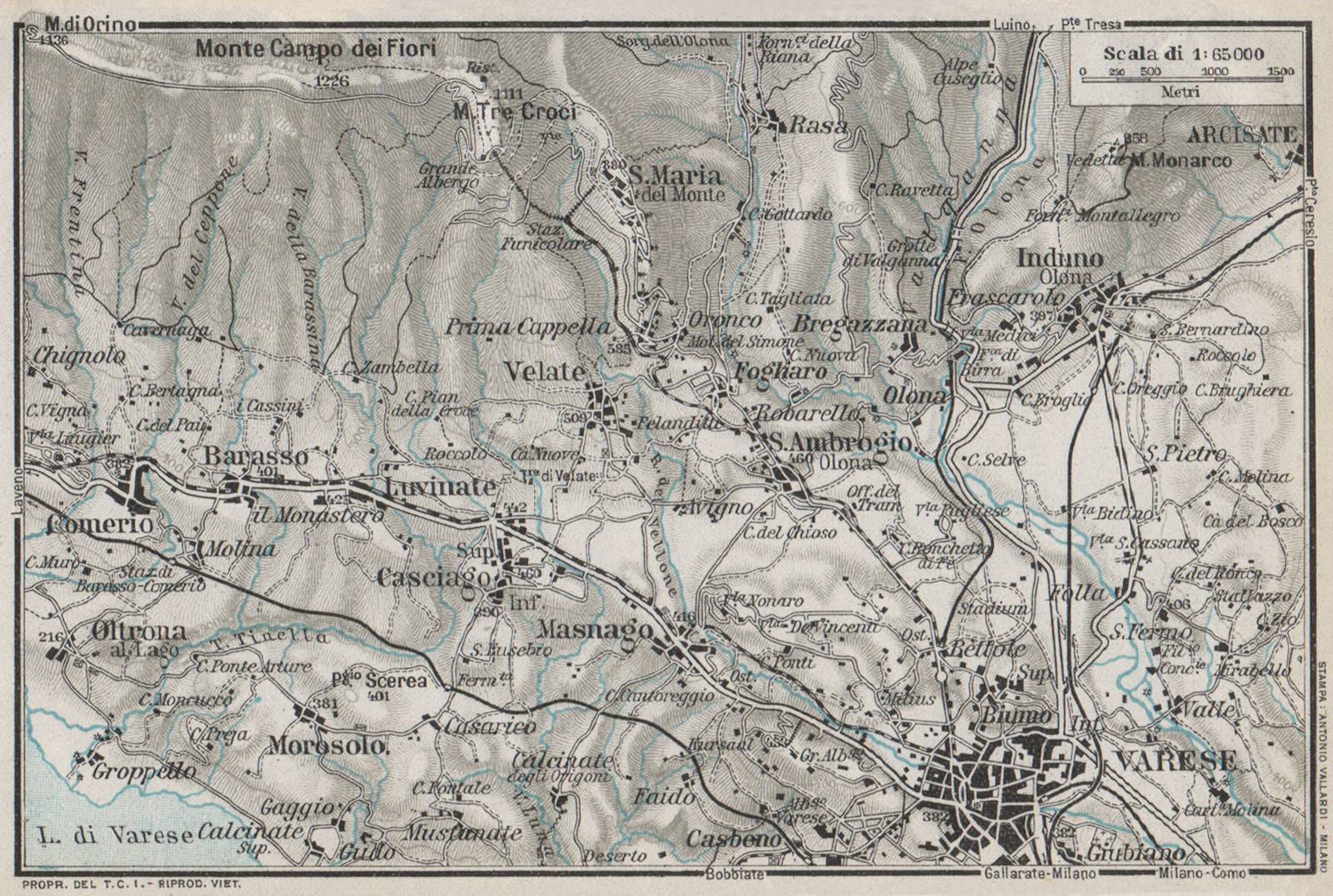 VARESE & ENVIRONS. Vintage map plan. Italy 1924 old antique chart